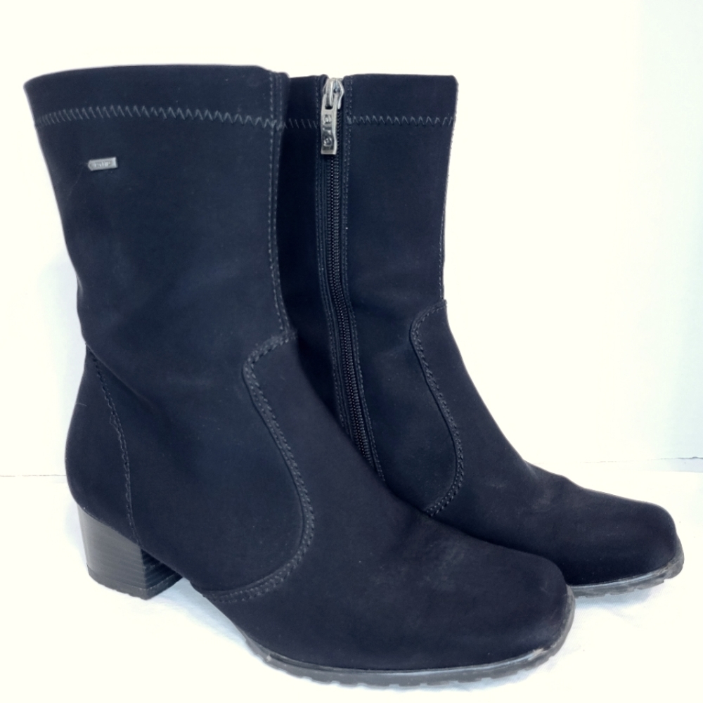 Luftpolster black low heel square toe gore-tex material above ankle boot size 5½